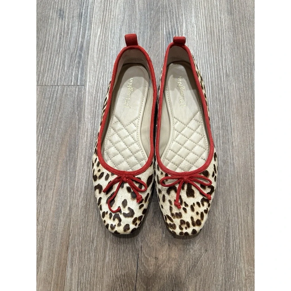 J. McLaughlin‎ Size 6 Leopard Print Ballet Flats Red Trim Anastasia Haircalf